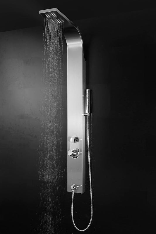 MARWELL Douchepaneel Care chroom 150 x 15 cm douchezuil van geborsteld roestvrij staal doucheset met 2 verschillende douchefuncties, regendouche en handdouche