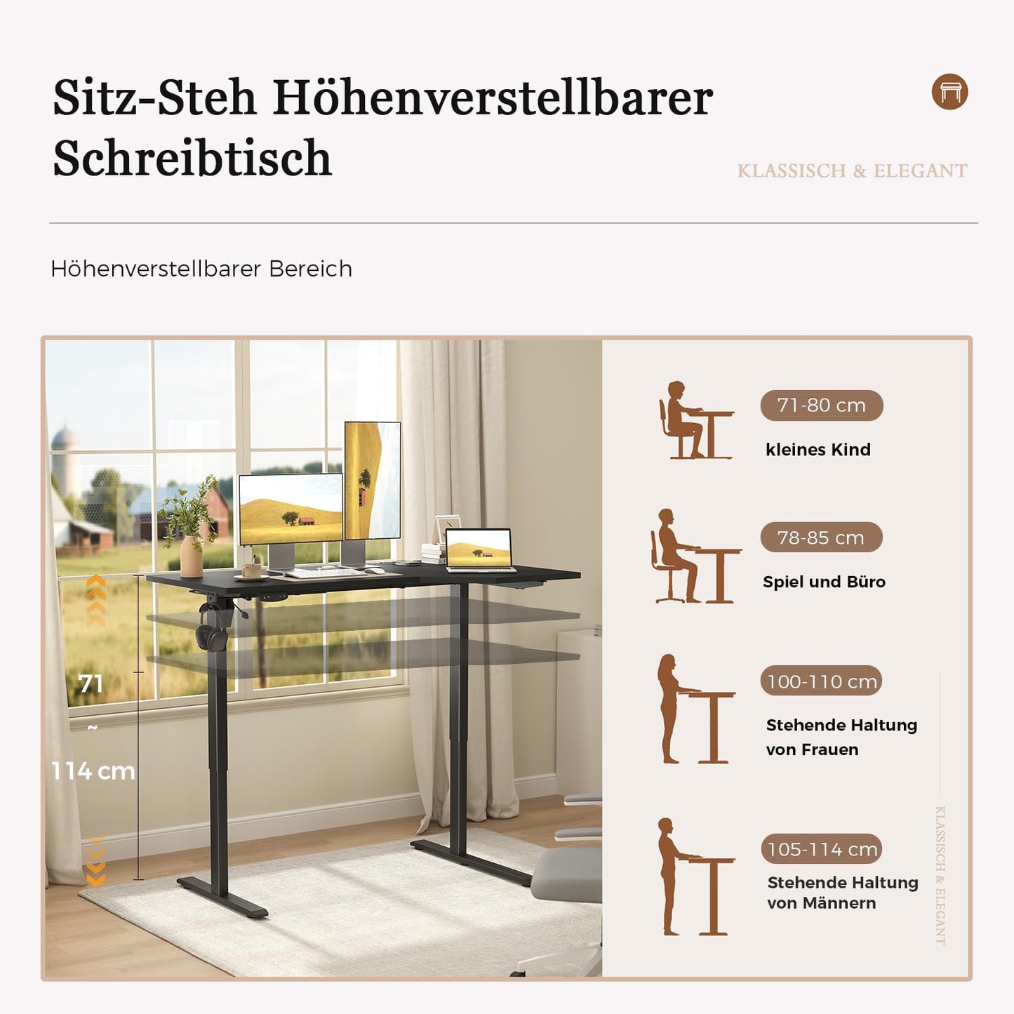 Klicelor L-vormige Verstelbare Hoogte Bureau, 160x (60-90cm), Elektrische Staande bureau, Zit-Sta Bureaux voor het Thuis Kantoor, Ergonomische Computertafel met Splytplaat, zwart
