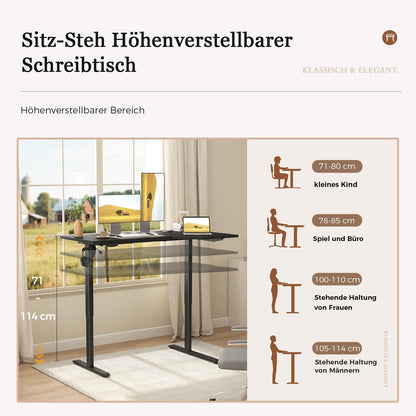 Klicelor L-vormige Verstelbare Hoogte Bureau, 160x (60-90cm), Elektrische Staande bureau, Zit-Sta Bureaux voor het Thuis Kantoor, Ergonomische Computertafel met Splytplaat, zwart