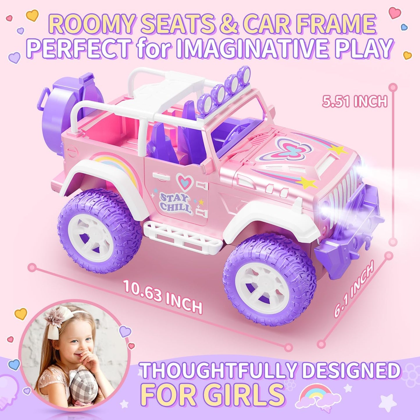 Roze Op Afstand Bestuurde Auto – RC Auto – Raceauto – Speelgoedauto – Offroad Voertuig – 1:16 Schaal – 2,4 GHz Besturing – LED Lampjes & Mist Effect