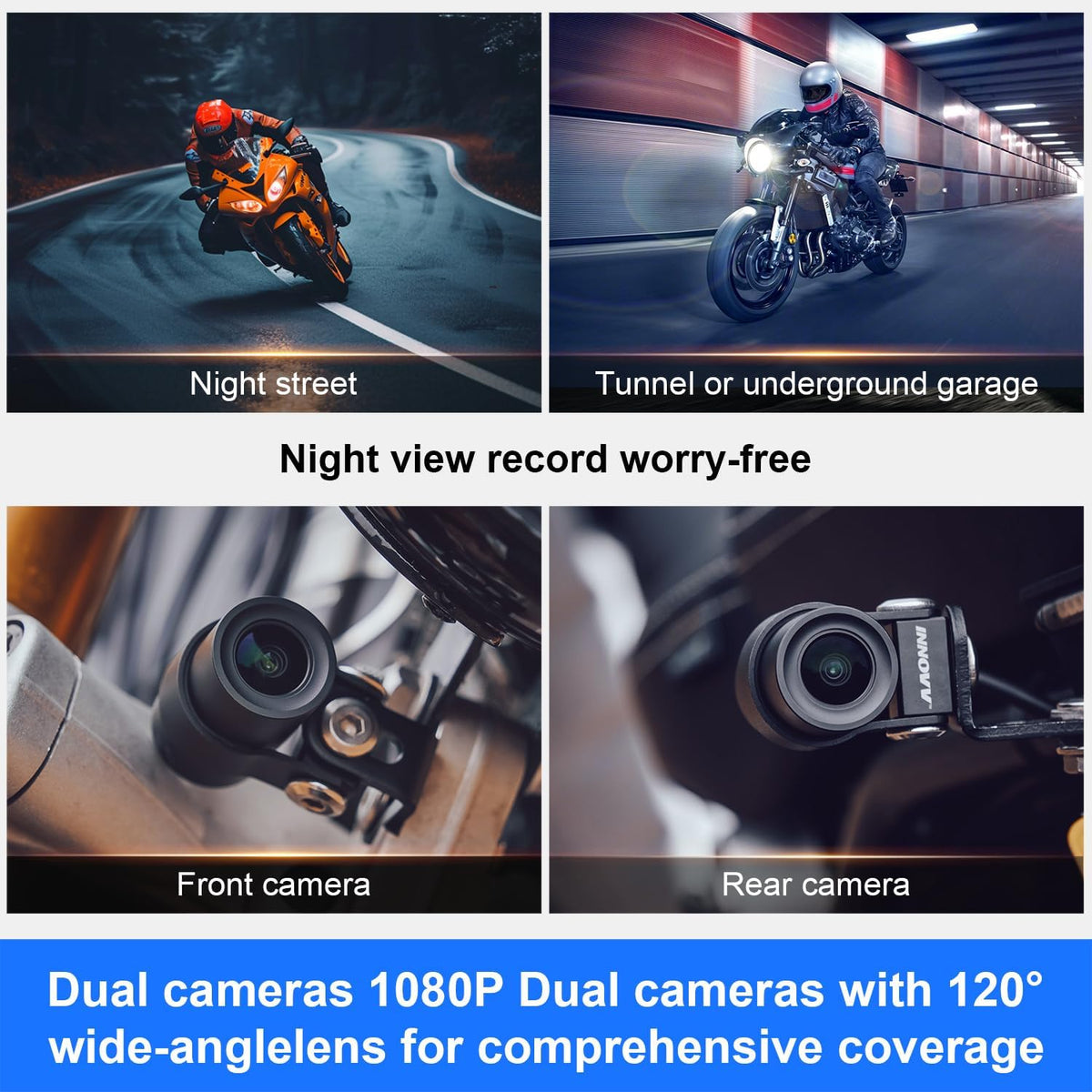 INNOVV N2 Motorfiets Carplay Dash Cam, 6 inch touchscreen ondersteuning Android Auto & iOS, 2K + 2K camera voor en achter met GPS-navigatie, parkeermodus, muziek, 5,8G wifi, IP67 waterdicht, App
