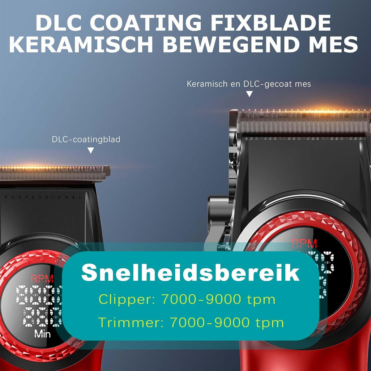 VGR 3 in 1 Professionele Tondeuse Set met Tondeuse, Trimmer, Foliescheerapparaat, Draadloze Haarknipset met Verbeterde Krachtige Motor, Geïntegreerd Oplaadstation, LED Scherm en Opbergdoos, Rood