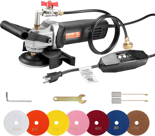 VEVOR Nat-polijstmachine, 800 W, betonpolijstmachine, 100 mm, 6 snelheden, verstelbaar, 7 polijstpads 1000-4000 omw/min, GFCI-schakelaar, voor marmer, steen, tegels