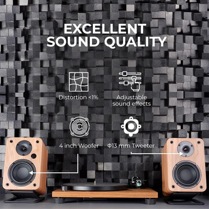 VULKKANO A4 ARC Luidspreker met 10,2 cm (4 inch), Bluetooth 5.0, HDMI ARC, optisch, RCA, USB, met subwoofer-uitgang, studiomonitoren met elegant design, zwart