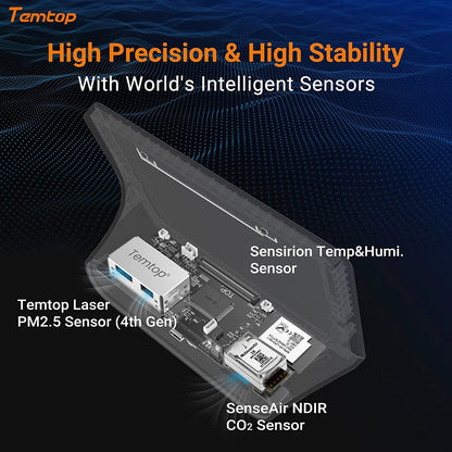 Temtop Weerstation, draadloze weerthermometer met meerdere sensoren, wifi Smart Air Station, Home Air Quality Monitor, M100
