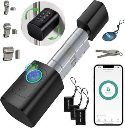 AVATTO Smart deurslot met vingerafdruk en wachtwoord voor 60-90 mm deuren, de lengte van de sluitcilinder is instelbaar, met sleutel, IC-kaart, ondersteunt Smart Life App afstandsbediening