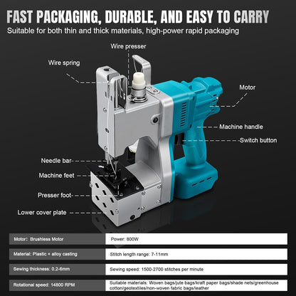 Accu-zaknaaimachine – Zaknaaimachine – Draagbare Naaimachine – Accunaaimachine – Elektrische Handnaaimachine – Borstelloze 800W Motor – Automatische Draadafsnijding
