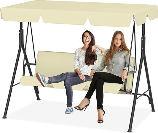 Schommelbank – Tuinschommel – Hollywoodschommel – Tuinbank – Hangbank – 3-Zits – Weerbestendig Stalen Frame – Verstelbare Zonnekap – 193x110x152 cm – Draagvermogen 200 kg