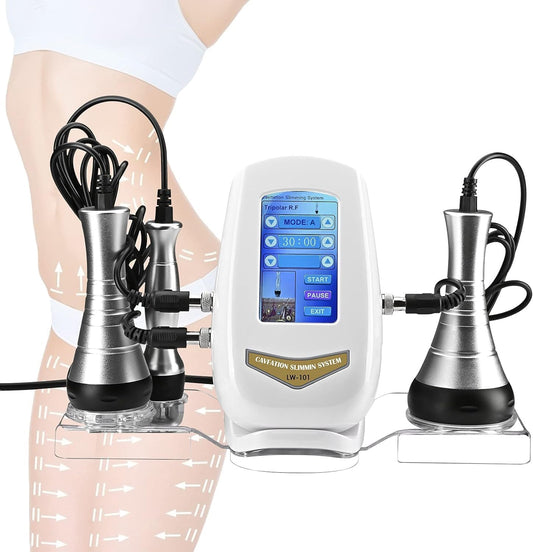 40K Afslankend Lichaam Machine – 3-In-1 Cavitatieapparaat – Ultrasoon Massageapparaat – RF Radiofrequentie Apparaat – Huidverstevigingsapparaat – 40K Ultrasone Technologie – 3 Opzetstukken En 4 Standen