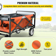 Deeper Festival Trolley - Verstelbare stuurstang - Afneembare luifel - Oxford-doek - Outdoor Camping Strandkar - Oranje en grijs - QUORE