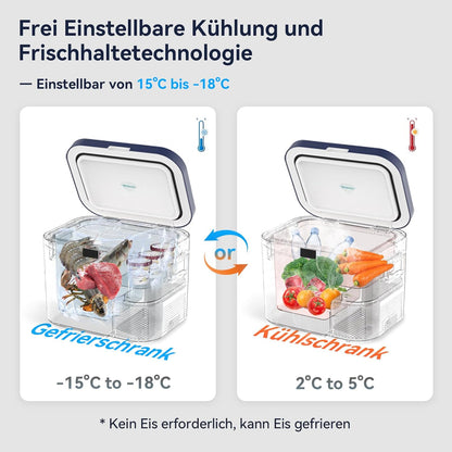 BINGI Compressor-koelbox, 18 l, mini-draagbare elektrische koelkast, 12/24 V DC, elektrische vriezer, draagbare vriezer voor auto, vrachtwagen, picknick, camping en thuisgebruik