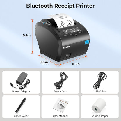 MUNBYN Bluetooth Bonprinter, Thermische Printer Mfi, USB/LAN/Seriële Poorten, Compatibel met iOS, Android, MacOS, Windows, Linux, Chrome, met Olie- en Spatbestendig Deksel