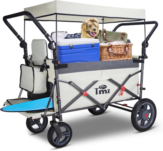 TMZ Bolderkar, opvouwbaar, met dak, handwagen, transportkar, gereedschapswagen | klappbaar | PU-banden met hoge elasticiteit | tot 120 kg (wit/grijs)