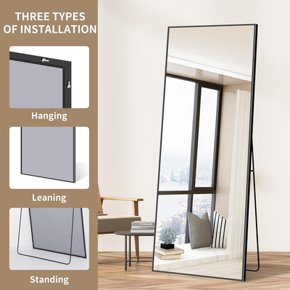 Staande Spiegel – Passpiegel – Wandspiegel – Voll Lichaam Spiegel – Full Body Spiegel – 179 x 70 cm – Zwart Aluminium Frame