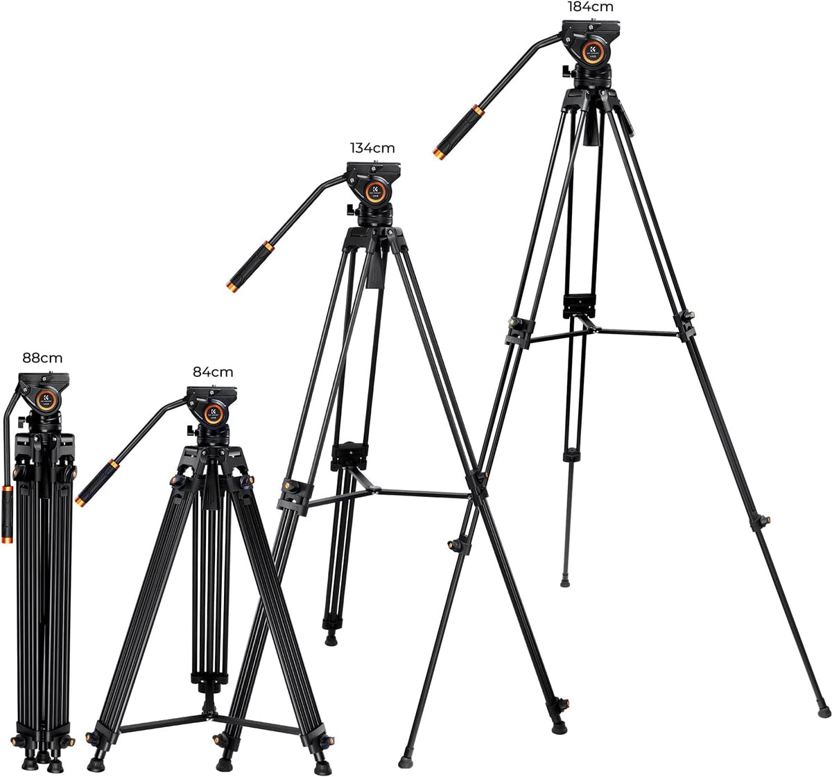 K&F Concept Video Statief Systeem, 184cm Heavy Duty Statief met 360° Fluid Head, Professionele Aluminium Statief met Quick Release Plate voor DSLR, Camcorder, Camera's, Maximale Belasting 8KG.