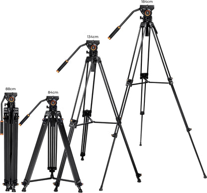 K&F Concept Video Statief Systeem, 184cm Heavy Duty Statief met 360° Fluid Head, Professionele Aluminium Statief met Quick Release Plate voor DSLR, Camcorder, Camera's, Maximale Belasting 8KG.