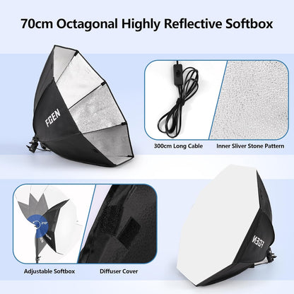 FGen Softbox Licht, Octagonale Softbox met 120W verstelbare LED-lamp 3000-6500K, 2 meter dik Light Stand geschikt voor fotostudio fotografie, YouTube, Tiktok video-opname