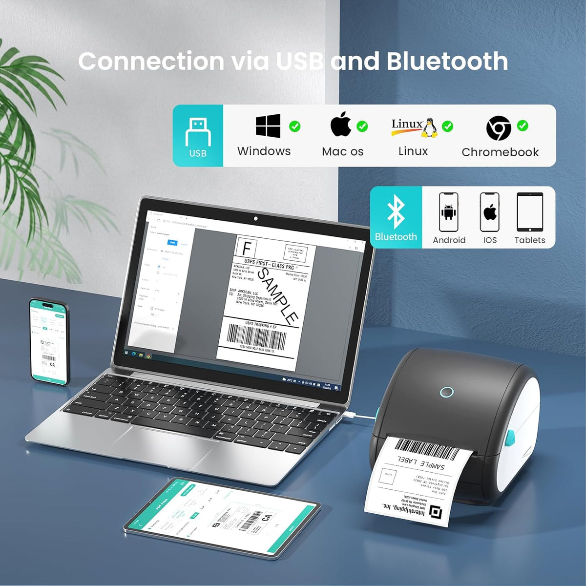 Bluetooth-labelprinter, DHL-labelprinter, verzendlabelprinter voor barcode-verzendlabels, DB403 thermische printer 4x6, compatibel met Esty, Royal Mail, DHL, Fedex, USPS