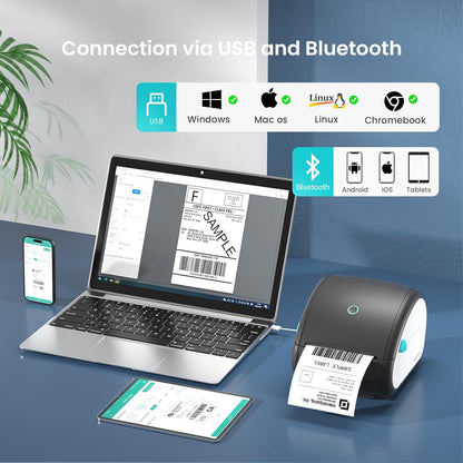 Bluetooth-labelprinter, DHL-labelprinter, verzendlabelprinter voor barcode-verzendlabels, DB403 thermische printer 4x6, compatibel met Esty, Royal Mail, DHL, Fedex, USPS
