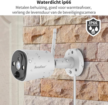 SecuFirst 2K Beveiligingscamera Buiten met Binnenmonitor Draadloos, 7" Touch Screen NVR + 4X Outdoor Camerabewaking Babyfoon Werken zonder Wi-Fi, AI Bewegingsdetector, 64 GB SD-kaart.Intercom.
