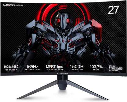 LC-Power Gaming Monitor 27 inch gebogen 165Hz FHD VA-paneel, 1ms reactie, 1500R, contrast 3000:1, 103,7% sRGB, HDR, AMD FreeSync, HDMI2.0/DP1.4, VESA 100x100