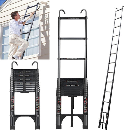 JADDUO Telescopische ladder, 5,0 m, aluminium vouw, 150 kg draagvermogen, trapafstand 30 cm, zwart