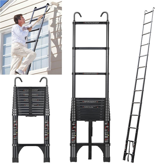 JADDUO Telescopische ladder, 5,0 m, aluminium vouw, 150 kg draagvermogen, trapafstand 30 cm, zwart