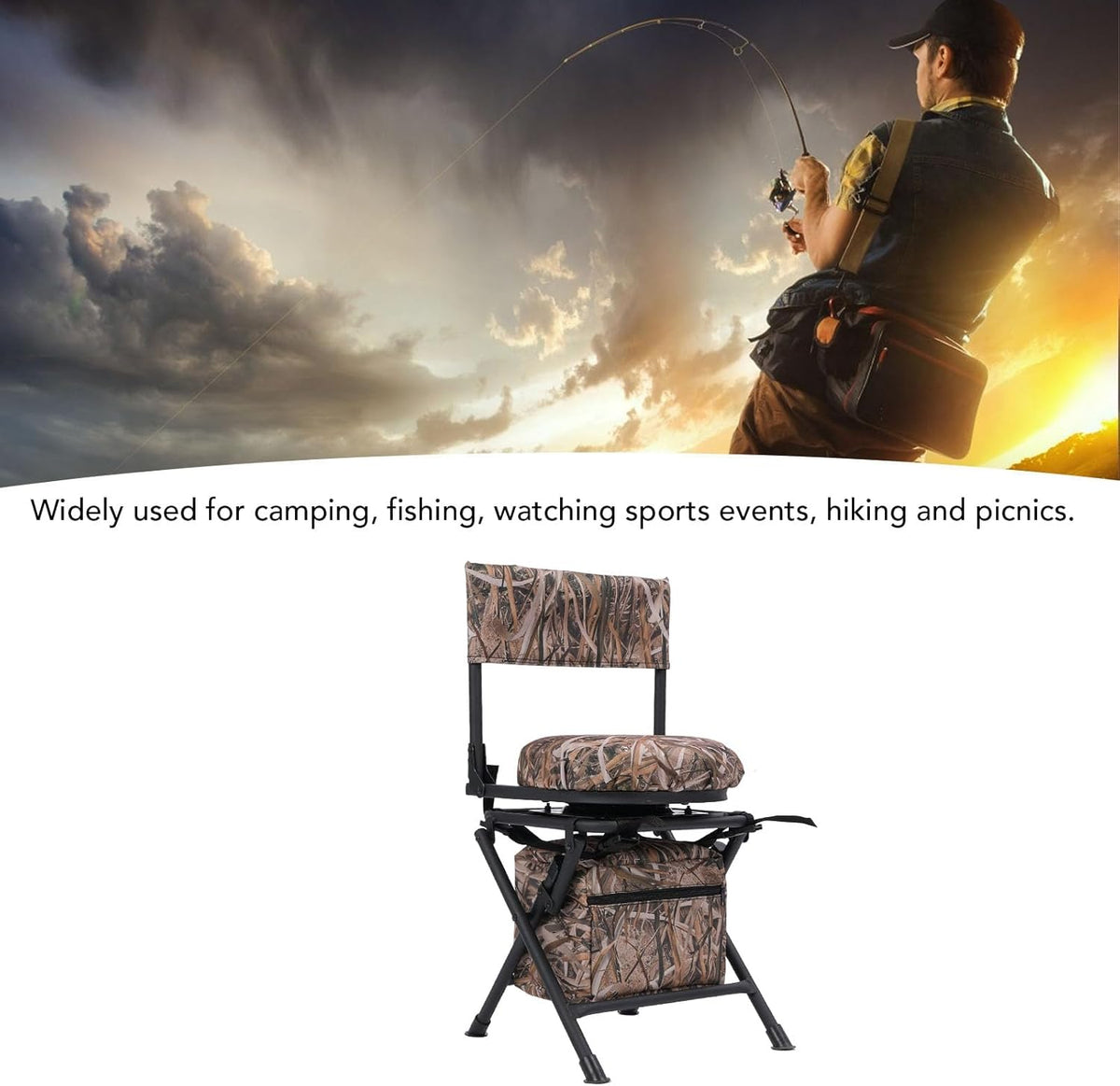 360 Swivel Blind Chair, 360 Graden 600d Oxford Fabric Silent Hunt -stoel, Lichtgewicht Draagbare Draagbare Viskampingsstoel Opvouwbare Compacte Vissenkruk voor Buiten