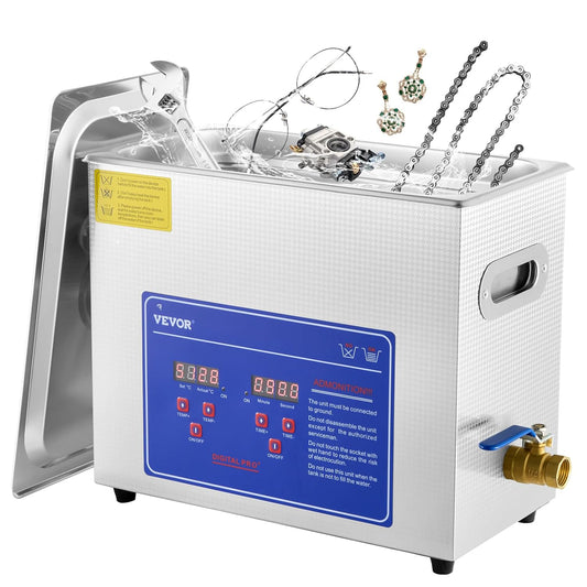 BuoQua JPS-30A Ultrasone reiniger, 6 liter, ultrasoon reinigingsapparaat, ultrasone reiniger met verwarming, digitale timer voor glazen sieraden, valse thee munten enz