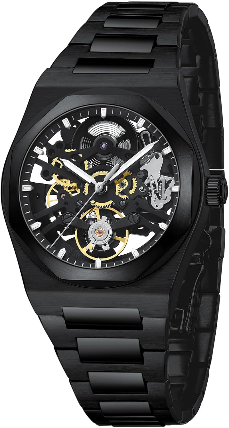 Automatisch herenhorloge, skelet, automatisch uurwerk, precisie (38,5 mm), van 316L staal, waterdicht 10 ATM, krasbestendig saffierglas