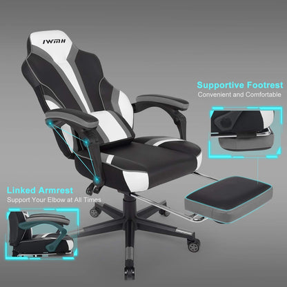 IntimaTe WM Heart Gamingstoel, ergonomische gamingstoel, met hoge rugleuning, bureaustoel met gevoerde zitting, inklapbare voetsteunen, verstelbare armleuningen 49 x 55 x 127(grijs)