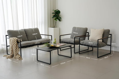 Grand patio Rope Loungeset, 4-zits tuinmeubelset met kussen, 2-zitsbank, 2 stoelen en 1 tafel, metalen zitgroep voor tuin, terras, buiten, binnen