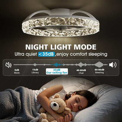 NIORSUN 50,8 cm led-ventilator met lampen en afstandsbediening app, dimbaar, laag profiel, plafondventilator voor inbouw, traploze kleurtemperatuurverandering en 6 snelheden