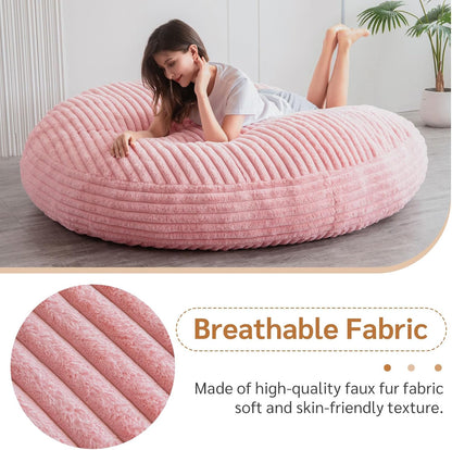 MAXYOYO Huge Bean Bag Bed, Square Bean Bag Chair, Large Faux Fur Sofa and Fluffy Filling for Adults Couples Guests (Corduroy Pink, 150x150cm)
