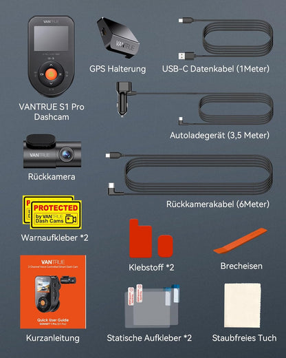 Vantrue S1 Pro 2.5K 60fps Dual Dashcam WiFi nachtzicht STARVIS 2 HDR spraakbesturing geïntegreerde GPS-modus