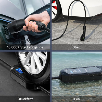 Type 2 oplaadkabel 7 kW mobiele Wallbox, 5 m 6-32 A 1-fasig oplaadkabel type 2 CEE-stekker, draagbare EV oplader met instelbaar laadvermogen en timerfunctie, voor EV PHEV IEC 62196-2