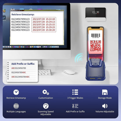 NETUM E950 Bluetooth 2D-barcodescanner, 3-in-1 Kleine Draagbare QR-barcodelezer Automatische Draadloze Pistoolscan Terug Clip Werken met Tablet iOS Android Windows MacOS voor Magazijninventaris POS