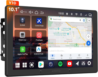 Android Autoradio – Multimedia Systeem – Navigatie Unit – Touchscreen Radio – 2-DIN Stereo – 10.1" QLED Scherm – 6GB RAM & 128GB Opslag – Draadloos CarPlay & Android Auto