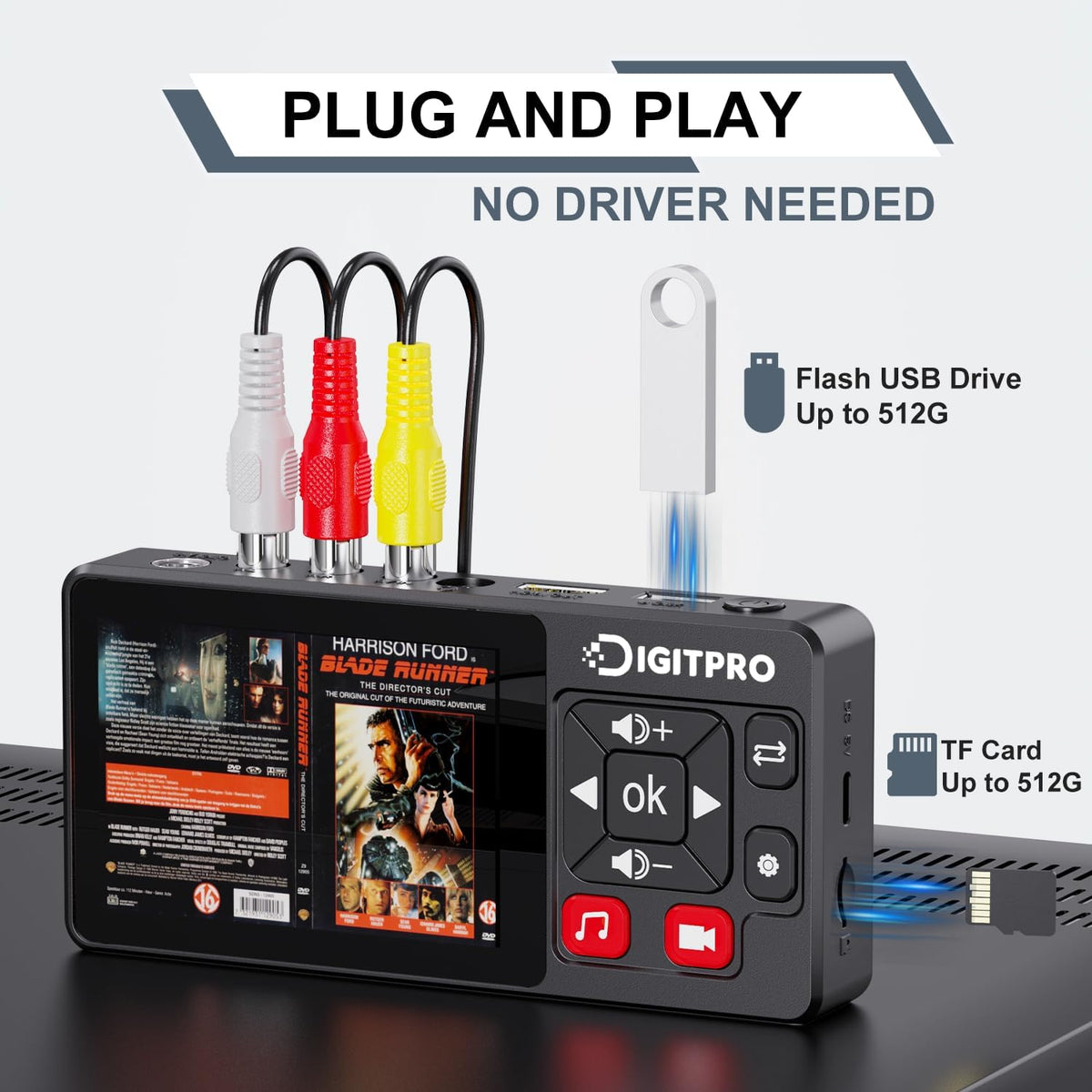 VHS naar digitale converter, HD VHS digitaliseren videorecorder met afstandsbediening, VHS Video Grabber Compatibel met Mini DV, DVD-speler, Blu Ray Player, Hi8, Camcorder, Cassette Tape, Gaming