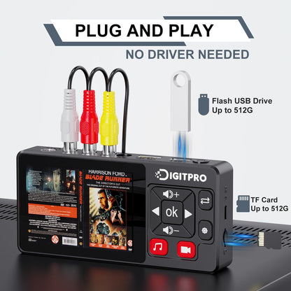 VHS naar digitale converter, HD VHS digitaliseren videorecorder met afstandsbediening, VHS Video Grabber Compatibel met Mini DV, DVD-speler, Blu Ray Player, Hi8, Camcorder, Cassette Tape, Gaming