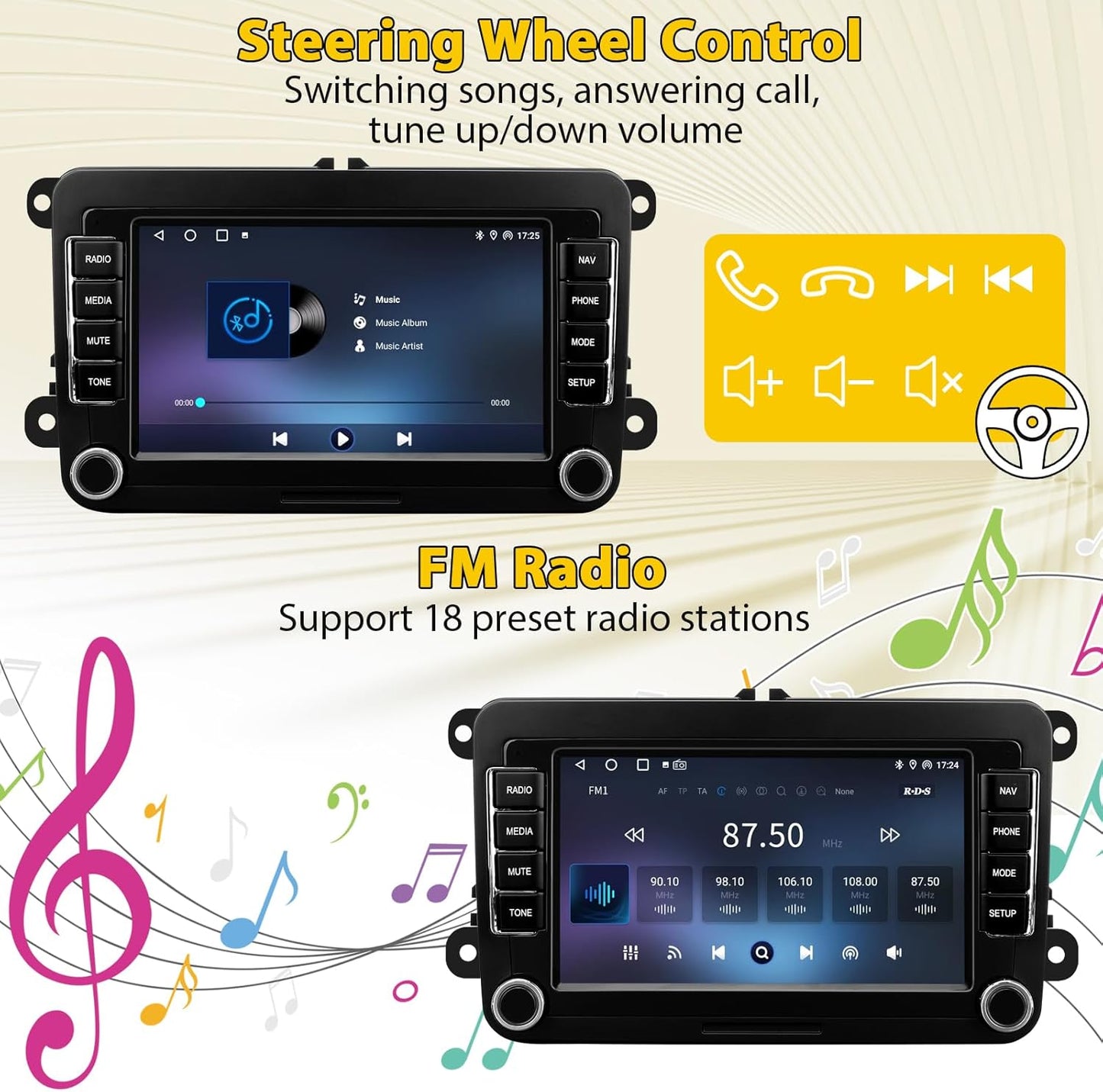 Autoradio – Headunit – Multimedia Systeem – Navigatiesysteem – Touchscreen – Android 13 – 7 Inch 1080p HD Scherm – Draadloze CarPlay & Android Auto
