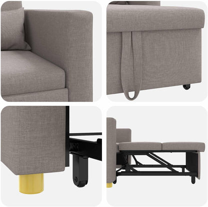Uitschuifbare slaapbank, eenpersoons, taupe, 90 x 165 x 87 cm, stof, Scandinavische stijl, stoel voor woonkamer, slaapkamer, werkkamer, logeerkamer - QUORE