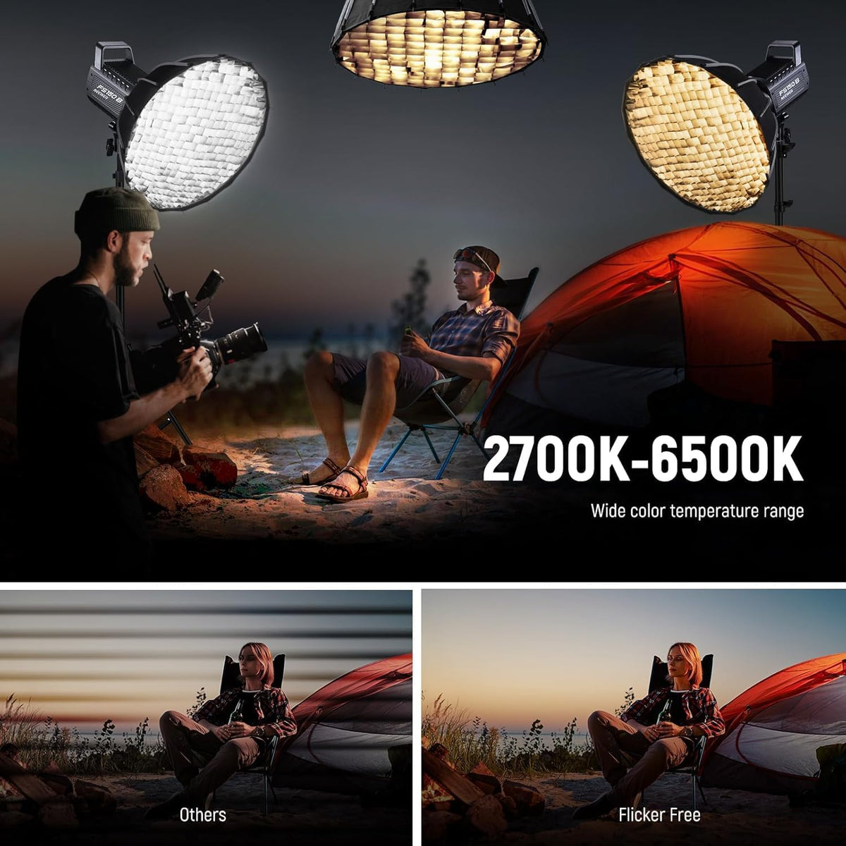 Videolamp – Led Videolicht – Studiolamp – COB Led Lamp – Continu Licht – 130 W, Tot 72.000 Lux Op 1 M – Tweekleurig 2700K-6500K, 12 Effecten
