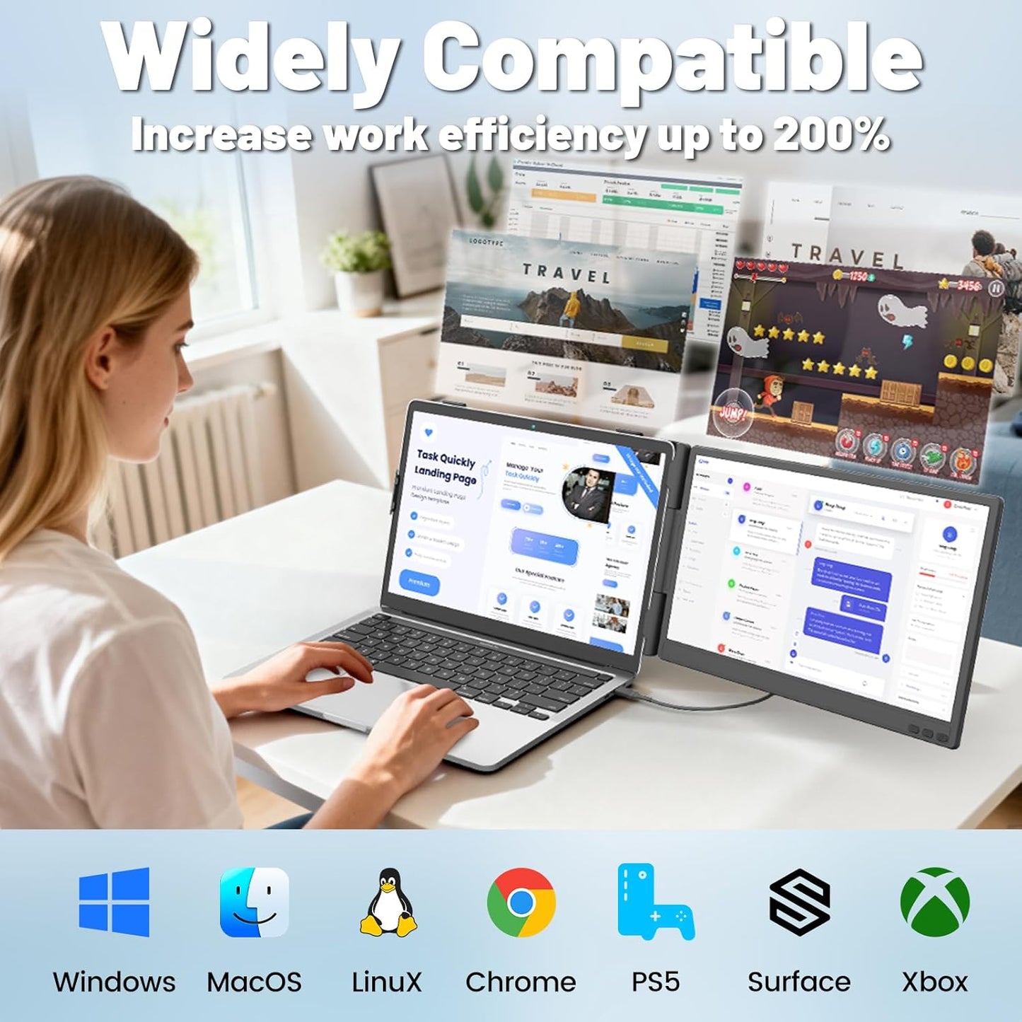 Laptopschermverlenging – Schermvergroter – Laptop Extensie – Monitor Uitbreiding – USB Schermuitbreiding – 14 Inch – Lichtgewicht 0,88 KG