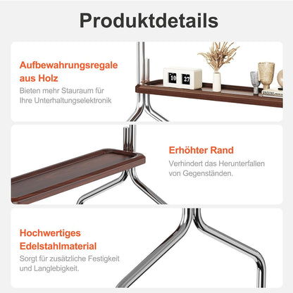 Mobiele Tv-Kar Met Enkellaagse Houten Opbergplank – Tv-Standaard – Tv-Wagen – Tv-Houder – Tv-Standaard Met Wielen – Voor 32-75 Inch LCD LED OLED En VESA 100x100-600x400 – Roestvrij Staal Met 4 Geremde 360° Zwenkwielen