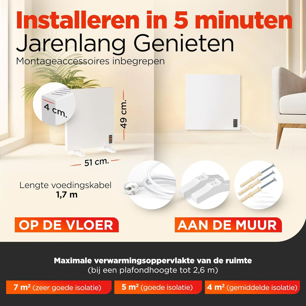 Infrarood verwarmingspaneel – Infrarood paneel – Elektrische kachel – Convectorkachel – Elektrische verwarming – Staand model – WiFi bediening – 270 W voor ruimtes tot 7 m²