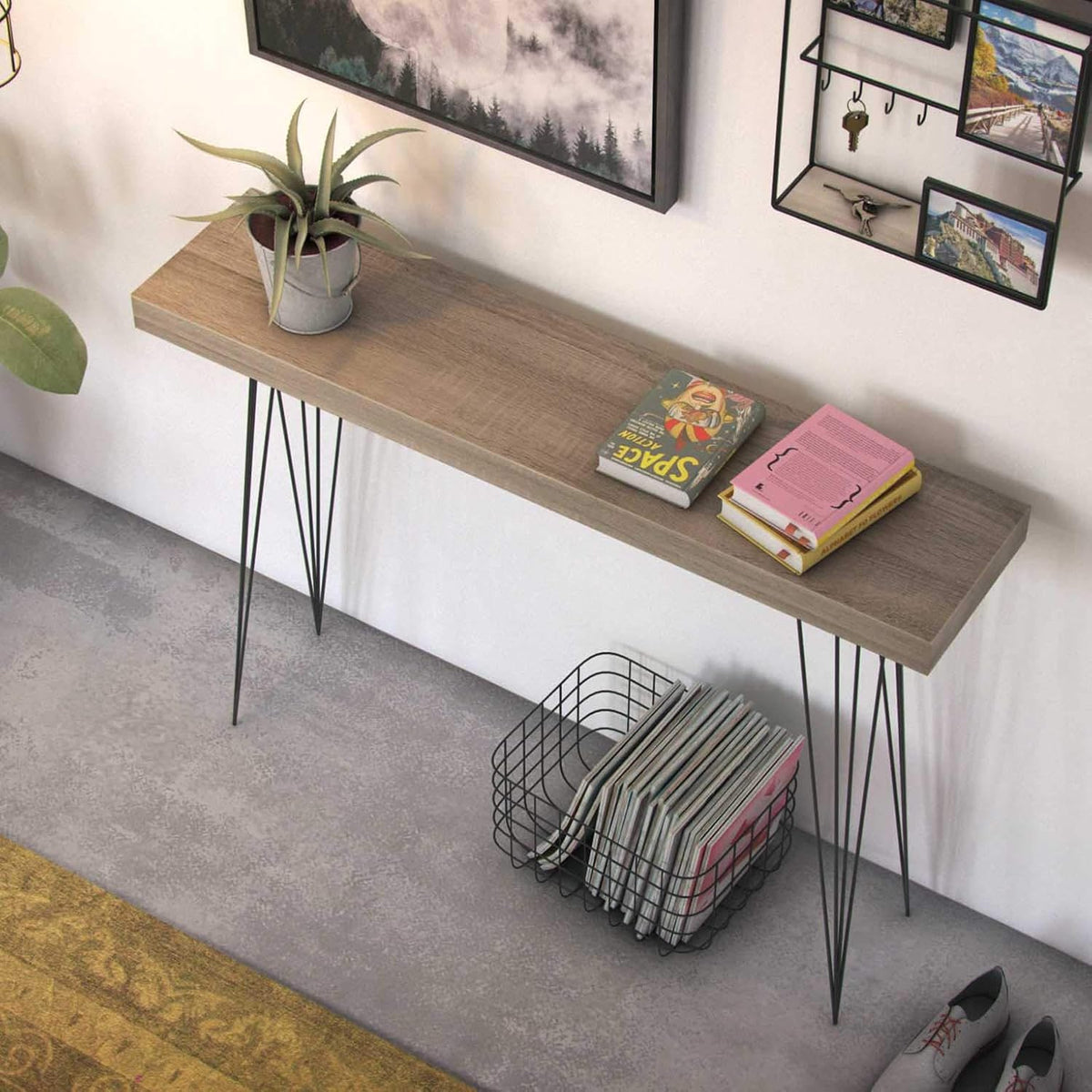Versa Dallas Smalle hal of vestibule Entree hal meubilair, Console Tafel, Afmetingen (H x B x H) 80 x 25 x 110 cm, Hout en Metaal, Kleur Bruin