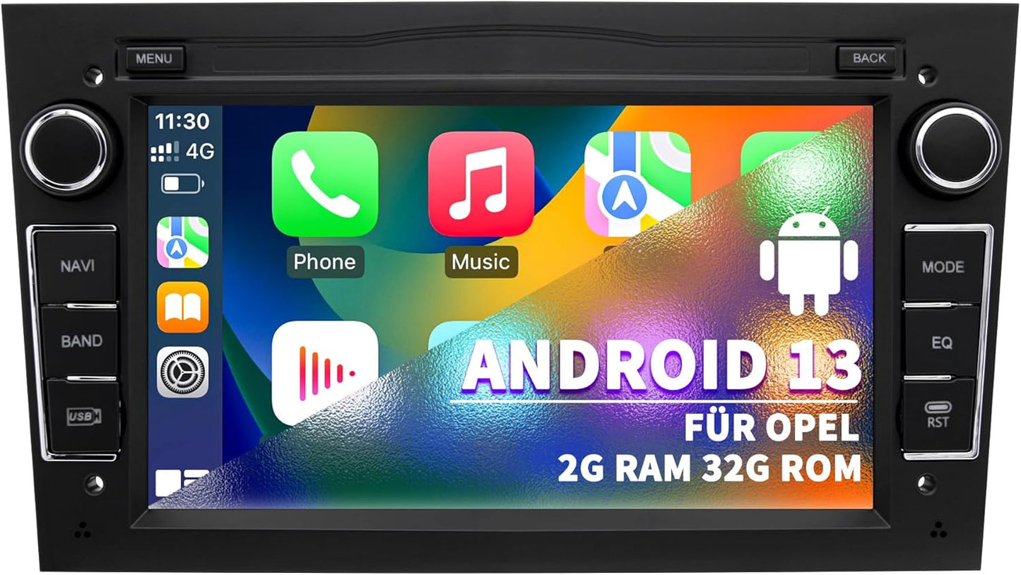 Autoradio voor Opel Astra Corsa Zafira, Android 13-systeem 2G+32GB met GPS-navigatie CarPlay Android Auto Wi-Fi Bluetooth MirrorLink, 7-inch touchscreen FM-radio Stuurwielbediening, Zwart