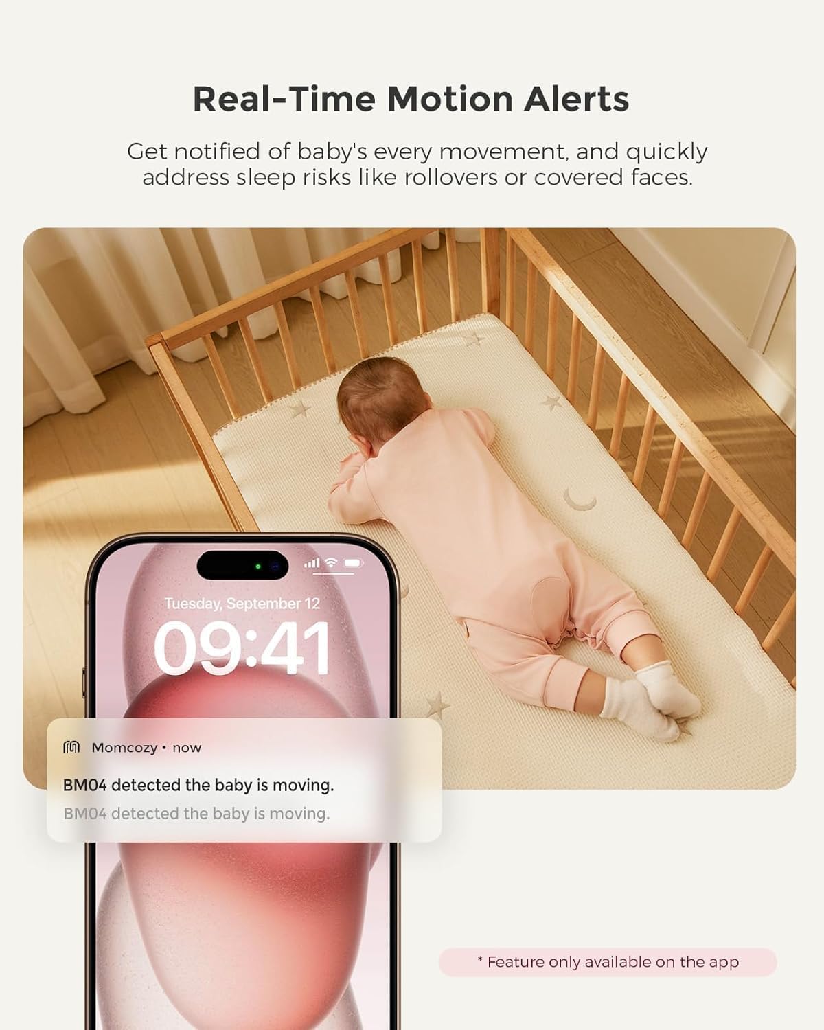 momcozy BM04 Babyfooncamera, afzonderlijk te gebruiken via app en als extra camera uitbreidbaar, wifi-camera met 1080p, audio, wandhouder, compatibel met BM04-scherm, eenvoudig koppelen