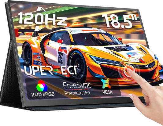UPERFECT Draagbaar touchscreen, 18,5 inch, 120 Hz, draagbaar, touchscreen, 1920 × 1080 FHD IPS USB C & Mini HDMI, ultradunne verbinding, tweede scherm voor computer/telefoon/gameconsole, VESA